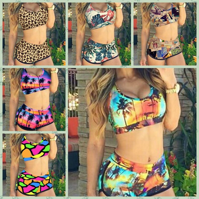 high waisted shorts and bikini top