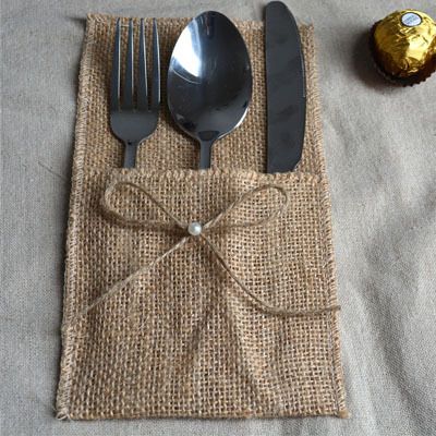 Burlap Lace Hessian Cutlery Holder Utensil Bag Knife And Fork