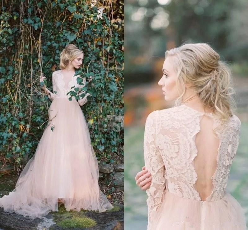 blush pink boho wedding dress