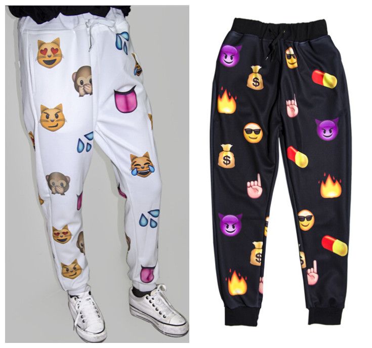Nuevos emoji corredores pantalones estilo de dibujos animados de impresión  mujeres corredores negros blancos emoji Pantalones