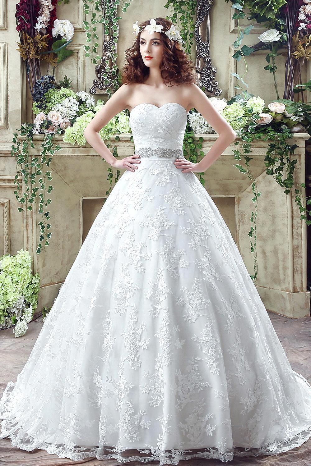 Compra Vestidos 2016 Elegante Vestido De Bola De Encaje Vestidos De Novia  De Novia Con Cuentas Sash Lace Up Volver Vestidos De Novia Envío Gratis  Barato | Entrega Rápida Y Calidad | Es.Dhgate