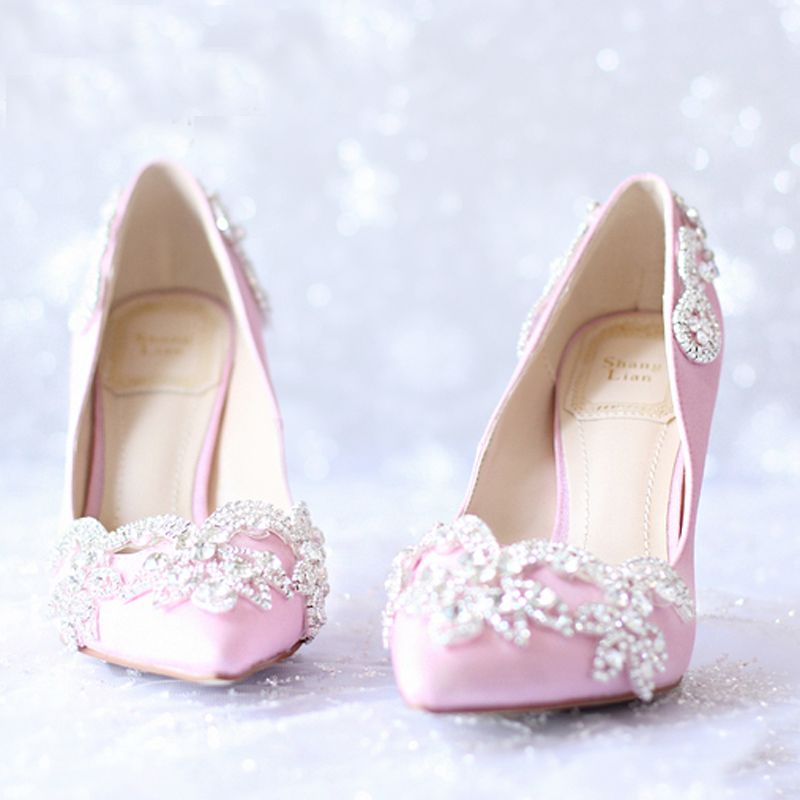 pink satin wedding shoes