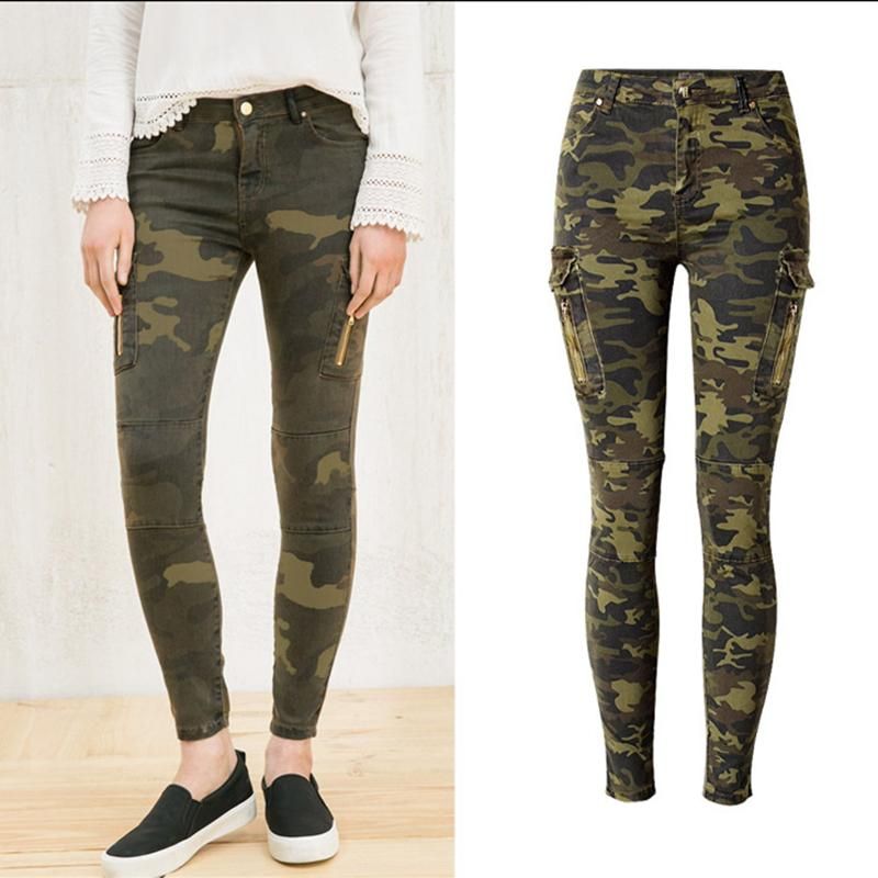 eficientemente Ahorro cuestionario Moda Pantalones de lápiz Elástico Militar Camuflaje Jeans para Mujeres Mujer  Femme Denim Jean Pantalones Mujeres