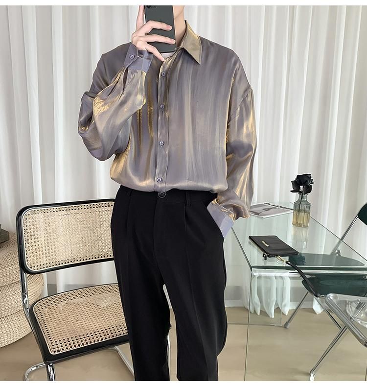 Compra Degradado Liso De Oro Seda Brillante Camisas Para Hombre Vestido De  Fiesta Club Trajes De Gran Tamaño Ropa De Moda Para Hombre Joven Barato |  Entrega Rápida Y Calidad | Es.Dhgate