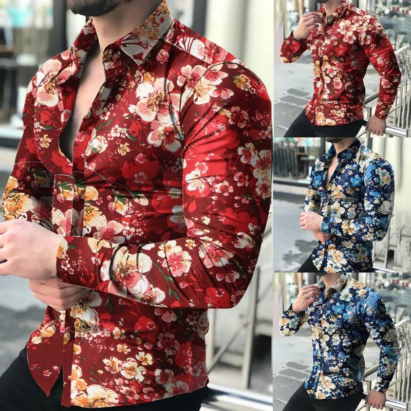 Blusas Hombre Casual Pattern Button Slim Fit Manga Larga Blusas Hombre Casual Pattern Button Slim Fit Manga Larga