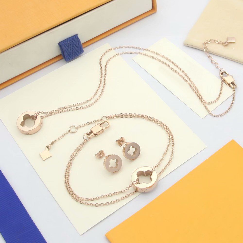 Rose gold/Earrings+Bracelet+Necklace