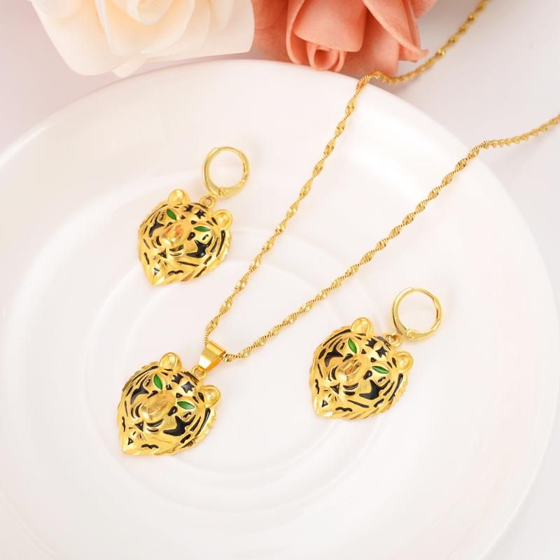 Earrings & Necklace Gold Jewelry Sets Tiger Pendant Earring Chain For Women Wedding Party Girls Gift