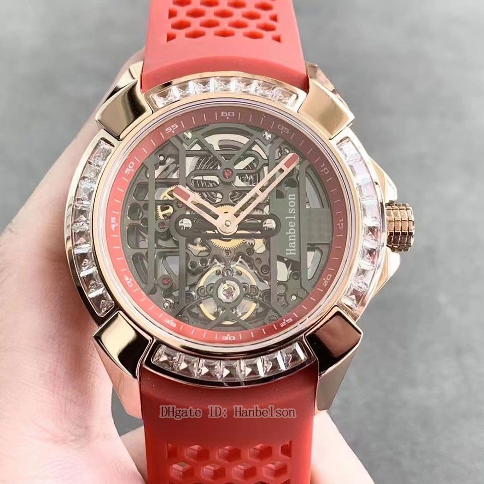 Rose gold case and red strap