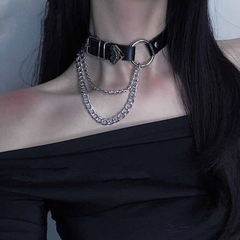 Heart Choker Necklace Bracelet Goth Punk BDSM FETISH Faux Leather Collar Emo
