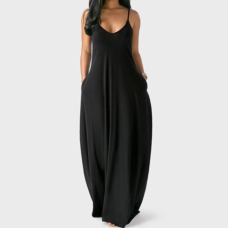 Compra Vestidos Casuales Vestido Largo Para Mujer Vestido Largo Suelto Sexy  Spaghetti Correas Sin Mangas Bolsillos Sin Mangas Color Sólido Maxi Plus  Tize Beach # Barato | Entrega Rápida Y Calidad | Es.Dhgate