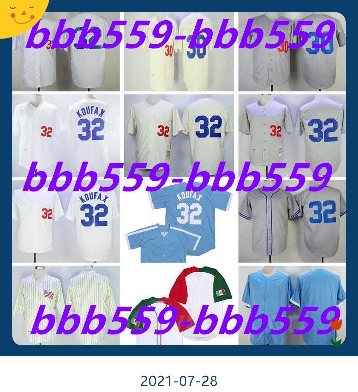 Vintage Baseball 32 Sandy Koufax Jersey Retro 1917 1955 1958 1963 1981 1988 Retire 30 Maury Wills All Stitched Flexbase Cool Base Cooperstown Top Quality