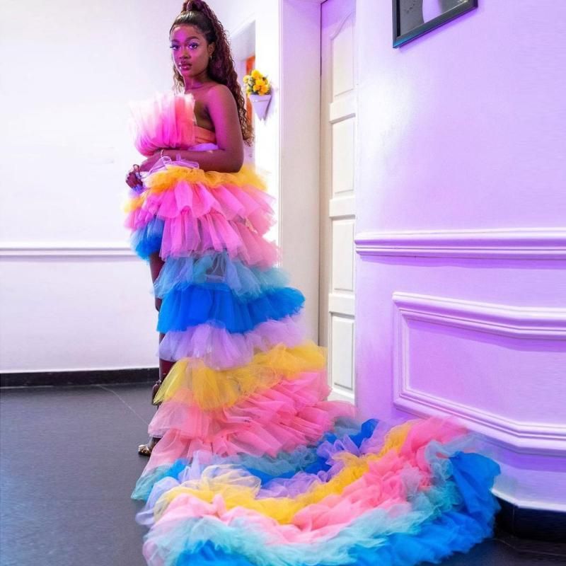 Compra Vestidos Casuales Chic 2021 Rainbow High Low Low Tul Gows De Baile  Con Tren Desmontable Malla De Moda Malla Larga Mujeres Fiesta De Cumpleaños  Equipo Femenino Barato | Entrega Rápida Y