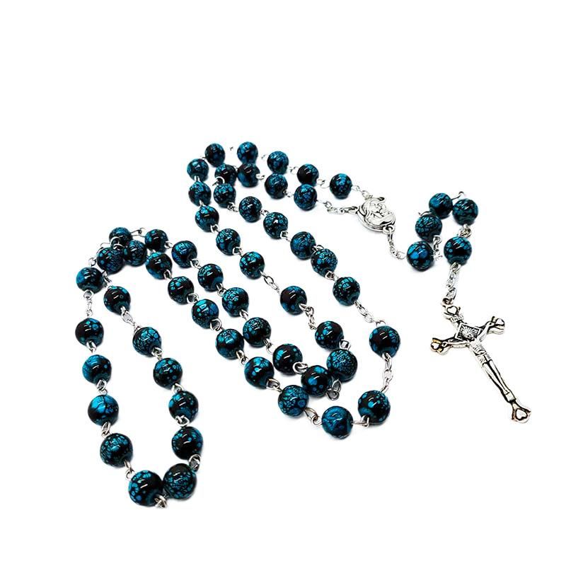 Collar de de cristal religioso con perlas de cristal cruzadas Jesús colgante de oración