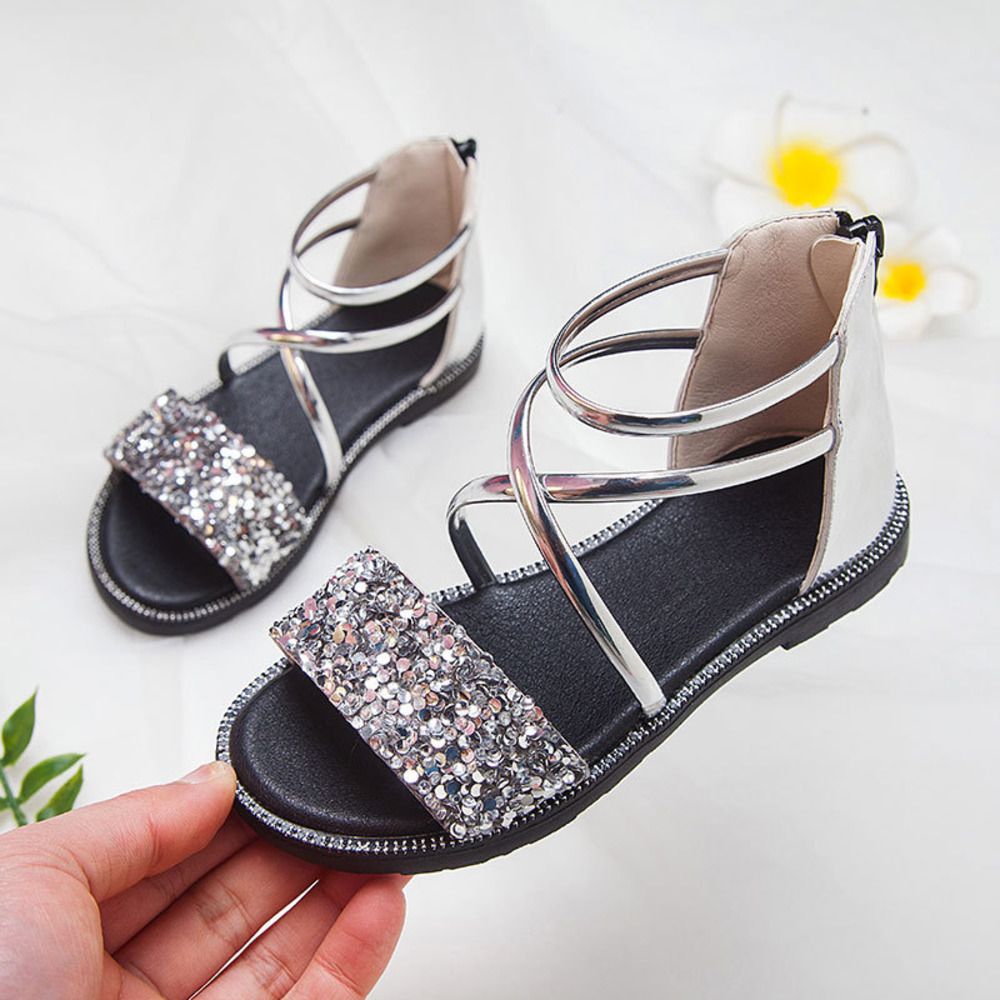 2020 Nuevas sandalias de verano de niña de lentejuelas niños grandes niños zapato de playa