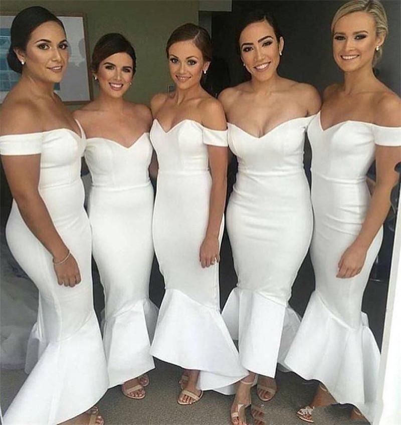 Vestido de dama de honor vestidos blancos 2021 Sexy fuera del hombro Mermaid Maid of Honor Vestido de dama de honor vestidos blancos 2021 Sexy fuera del hombro Mermaid Maid of Honor