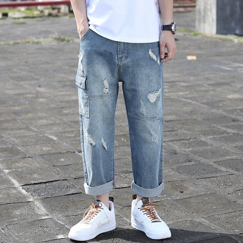 Compra Hombres Streetwear Blue Jeans 2022 Fashions Coreano Pantalones Harem  Denim Masculino De Gran Tamaño Pantalones Recortados Hombres Barato |  Entrega Rápida Y Calidad | Es.Dhgate