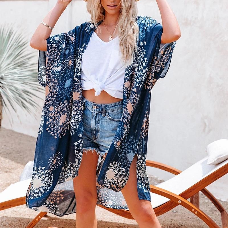 Moda Mujer Verano Fluido Kimono Cardigan Boho Gasa Floral Moda Mujer Verano Fluido Kimono Cardigan Boho Gasa Floral