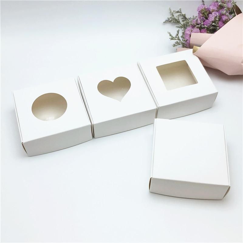 10pcslot 7.5x7.5x3cm Transparent PVC Window Soap Boxes Kraft Paper Box Gift Packaging Box For Gift Wedding Gift Box