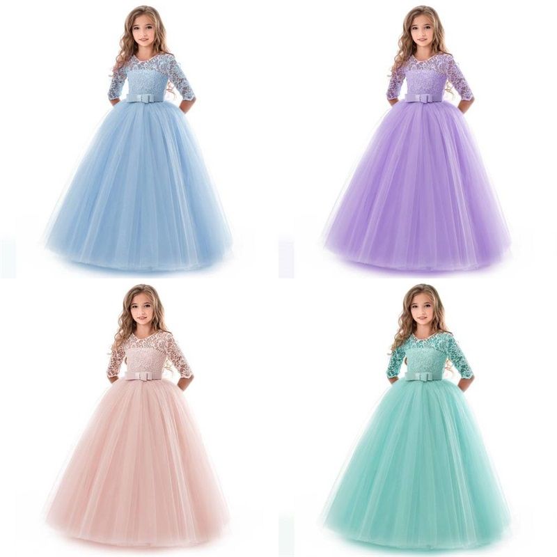 6-14 Years Flower Lace Dress Girls Clothes Princess Party Pageant Long Gown  Kids Dresses for Girls Wedding Evening Clothing 85 Y2