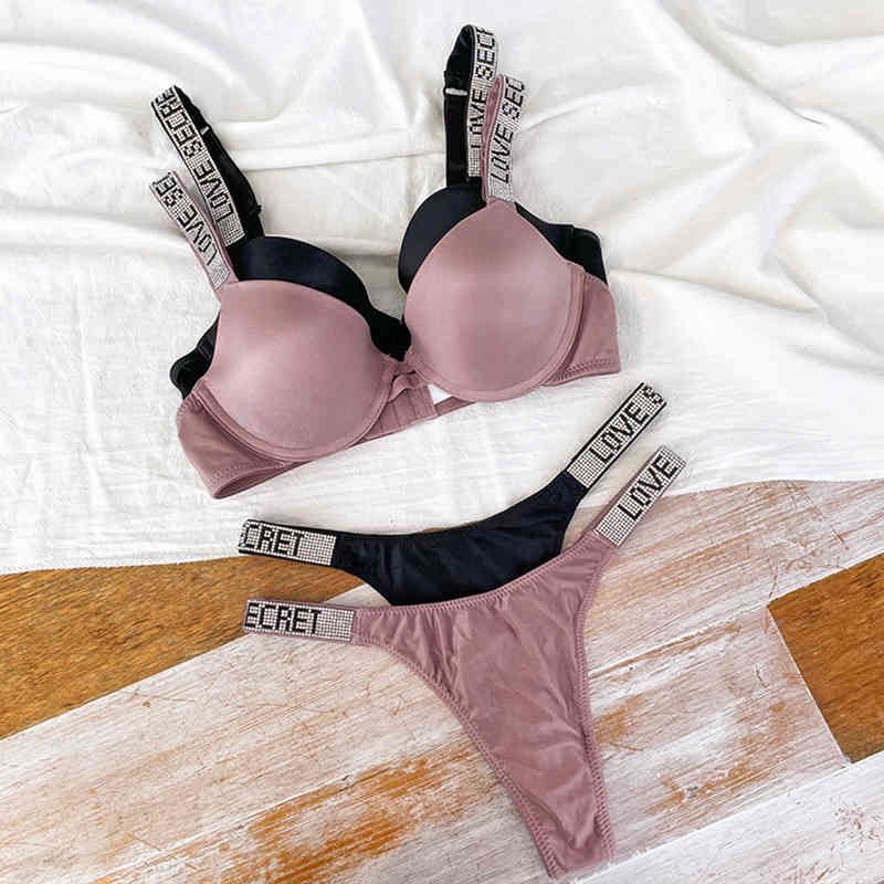 Sets Sets Love letra Rhinestone Lingerie Marca Design Women Size Stear Panty 2