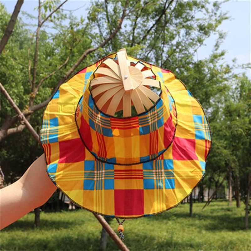 Wide Brim Hats Bamboo Foldable Hand Fan 