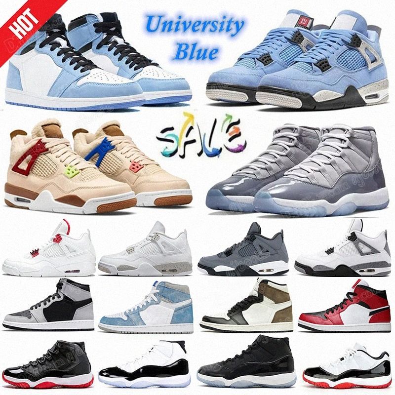 Jumpman Basketball Shoes 4 4S University Blue Shimmer White Oreo 1 1S 남성 스니커즈 하이 OG 꽃가루 여성 트레이너 11 11s 낮은 전설 멋진 회색 스포츠 신발 크기 US5 8KJ5 #
