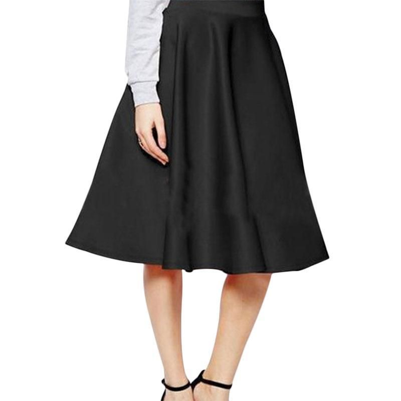 Faldas negras elegante elegante bolsillo lado círculo mediados cintura larga falda verano oficina oficina