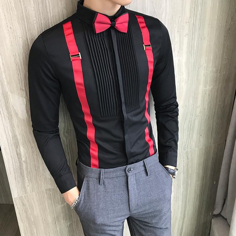 Compre Vestido De Los Hombres Camisas De Esmoquin De Esmoquin Y Corbata De  Arco Pliegrafías Plisadas De Manga Larga Delgado Fit Blusa Blusa Negra Rojo  Blanco Boda Sociedad Sociedad A 82,13 €