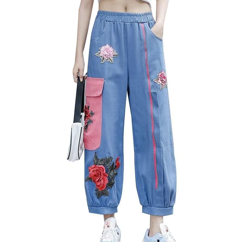 Compra Jeans De Mujer Qing MO Mujeres Pantalones De Mezclilla 2021 Patch De  Flores De Verano Harem Harem Moda Marca ZQY6967 Barato | Entrega Rápida Y  Calidad | Es.Dhgate