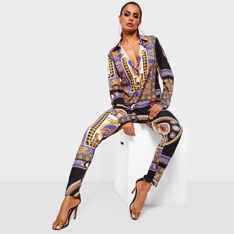 Compre Traje Moderno Moderno Elegante Dos Piezas Set Impreso Blusa Camisa  Pantalones Flacos Elegantes Marca Spring Street Party Casual Sets Femen A  44,27 € Del Youngbrother | Es.Dhgate.Com