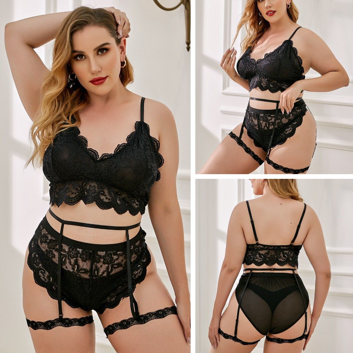 Em Estoque 4xl Plus Tamanho Designer Mulheres Sexy Lingerie Underwear Erótico Porno Pesado Artesanato Laço Confortável Sleepwear Nightwear Poliéster + Laço Três Peças Conjunto Sexo De $69,83 DHgate foto