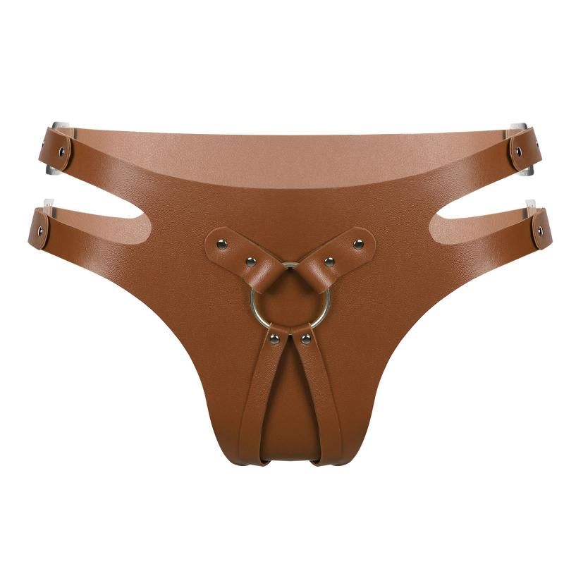 US Mens PU Leather Jockstrap G-string Cosplay Underwear Locks Briefs Lingerie