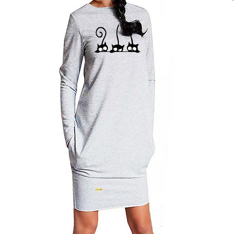 Vestido sexy Vintage Slim Slim Otoño delgado Robe Femme Kawaii Dibujos animados Gatos Imprimir Vestidos Bodycon Vestido sexy Vintage Slim Slim Otoño delgado Robe Femme Kawaii Dibujos animados Gatos Imprimir Vestidos Bodycon