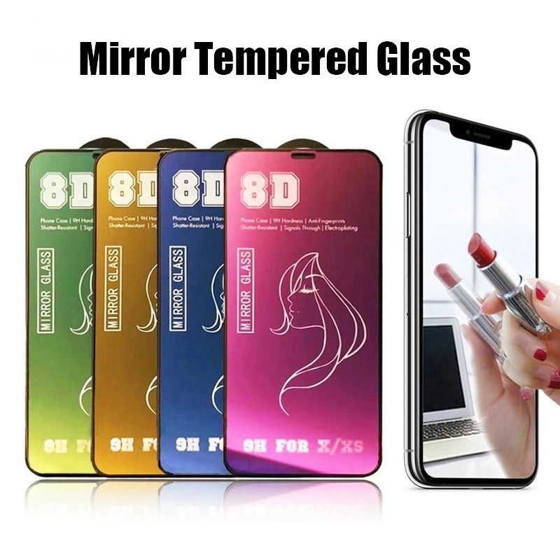 Para iPhone 8 Plus SE Protector de pantalla X 3D Efecto Espejo delgada película de vidrio templado con una 