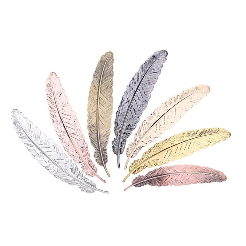Creative Retro Feather Shaped Metal Bookmark Page Marker For Books School Office 