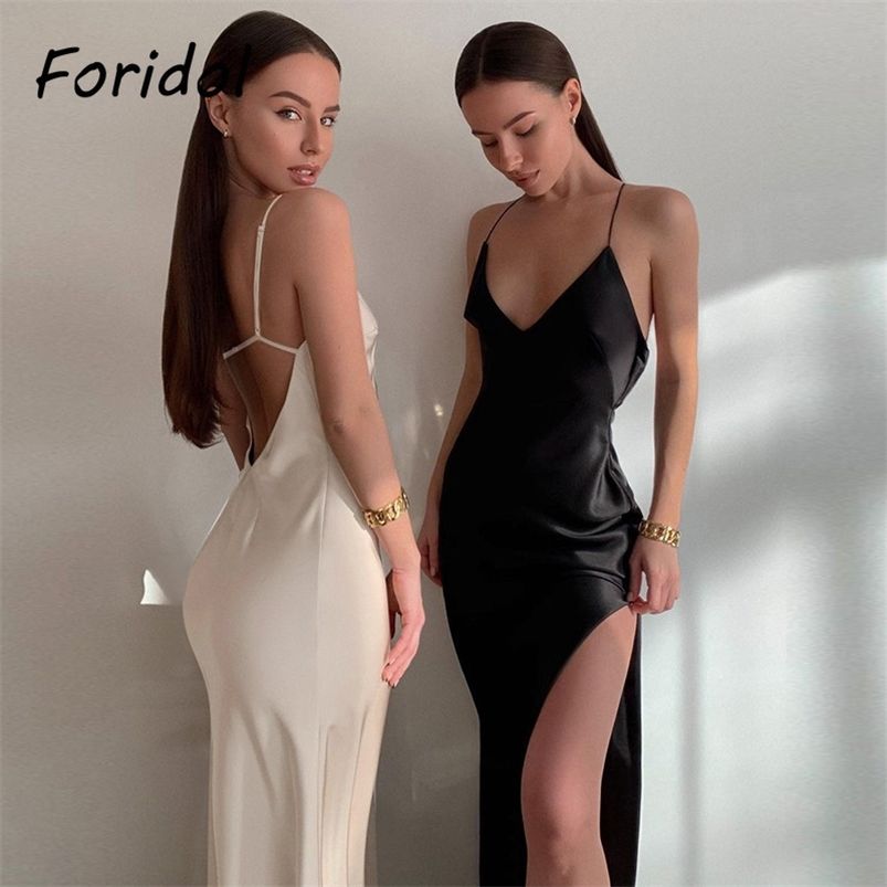 Compre Black Satin Backless Lace Up Dress Summer Women Evening Party Club  Maxi Long Later Slit Femenino Vestidos Elegantes 210427 A 20,01 € Del Luo03  | Es.Dhgate.Com