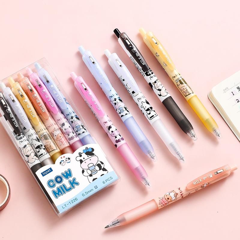 6Pcs Cartoon Korean Style Office School ball pens cute gel Ink Stationary Supply