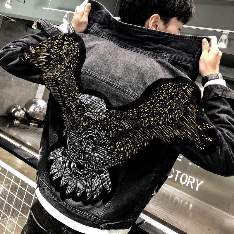 Men Denim Jacket Streetwear Hip Hop Hooded Casual Loose Outerwear Spring  Slim Fit Coat