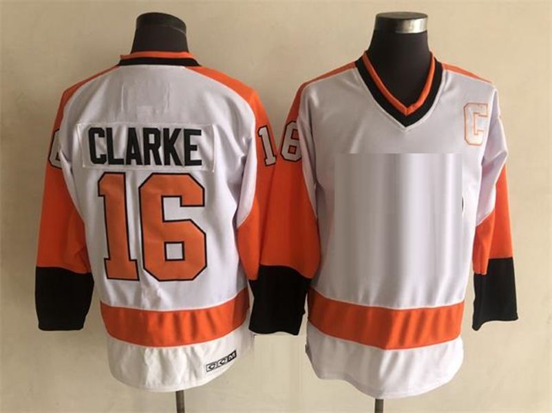 Vintage Mens Hockey Jerseys 16 Bobby Clarke 1 Bernie Parent 8 Dave Schultz  7 Bill Barber 27 Ron Hextall 88 Eric Lindros 26 Brian Propp Black White  Orange Stitched Jersey From Redtradesport, $24.87