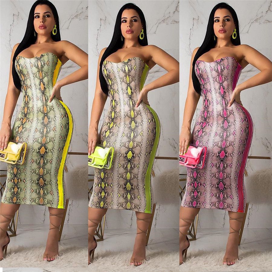 snake print strapless dress