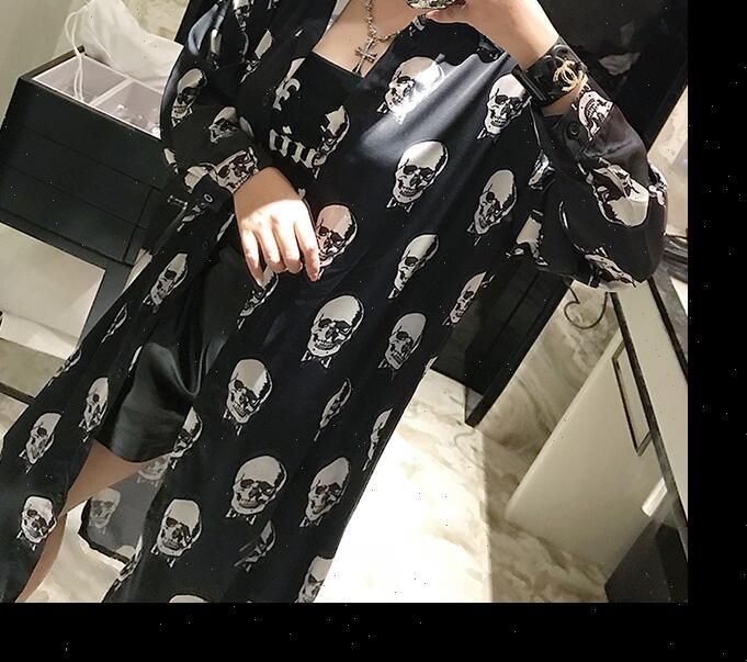 Compra Diseño De Moda Europeo Con Giro A Las Mujeres Blusas Abajo Cuello  Cráneo Impresión Suelta Palazzo Camisa Vestido De Una Talla Barato |  Entrega Rápida Y Calidad | Es.Dhgate