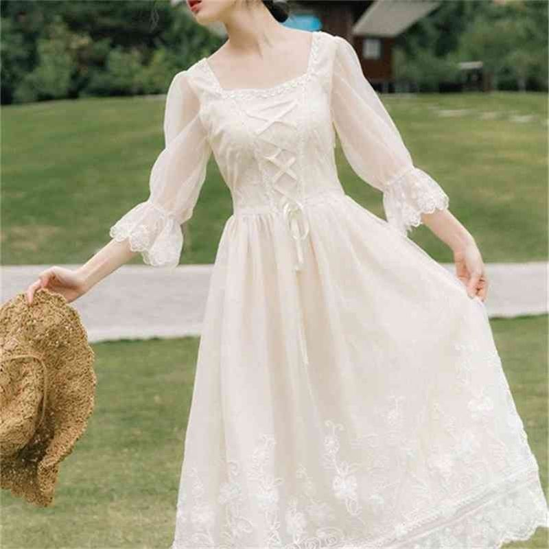 Vintage vestido retro mujer estilo francés diseño elegante vestidos de hadas de gasa casual vestido