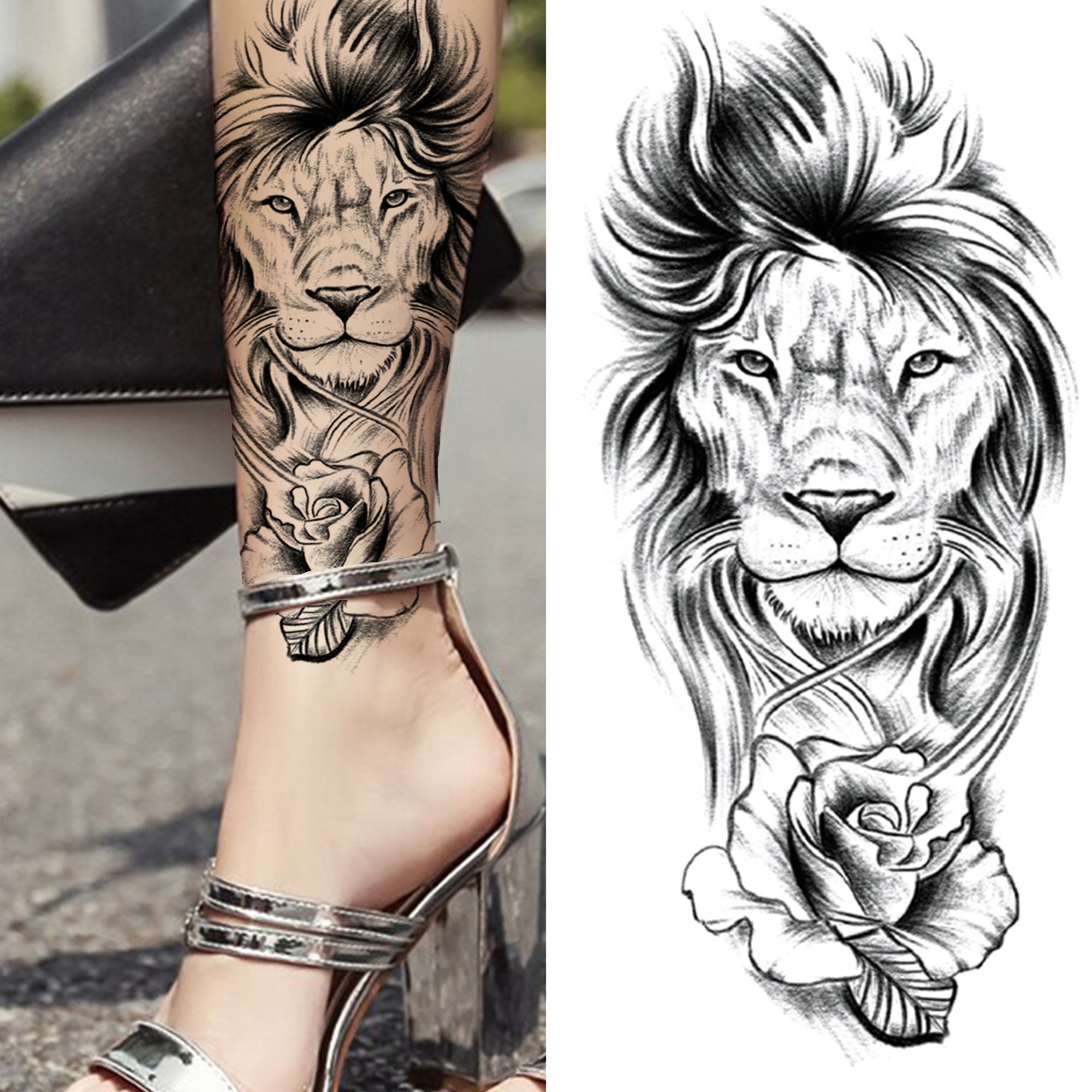 PerfectionsRose Lion Temporary Tattoo For Women Men Adult Black God Flower Tattoos Sticker Fake Cross Crown PerfectionsRose Lion Temporary Tattoo For Women Men Adult Black God Flower Tattoos Sticker Fake Cross Crown