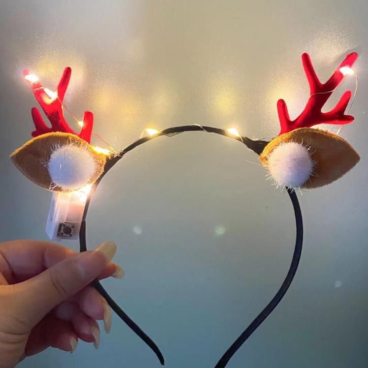 LED Antlers Headband Christmas Glowing Light Up Flashing Band Xmas Wholesale 