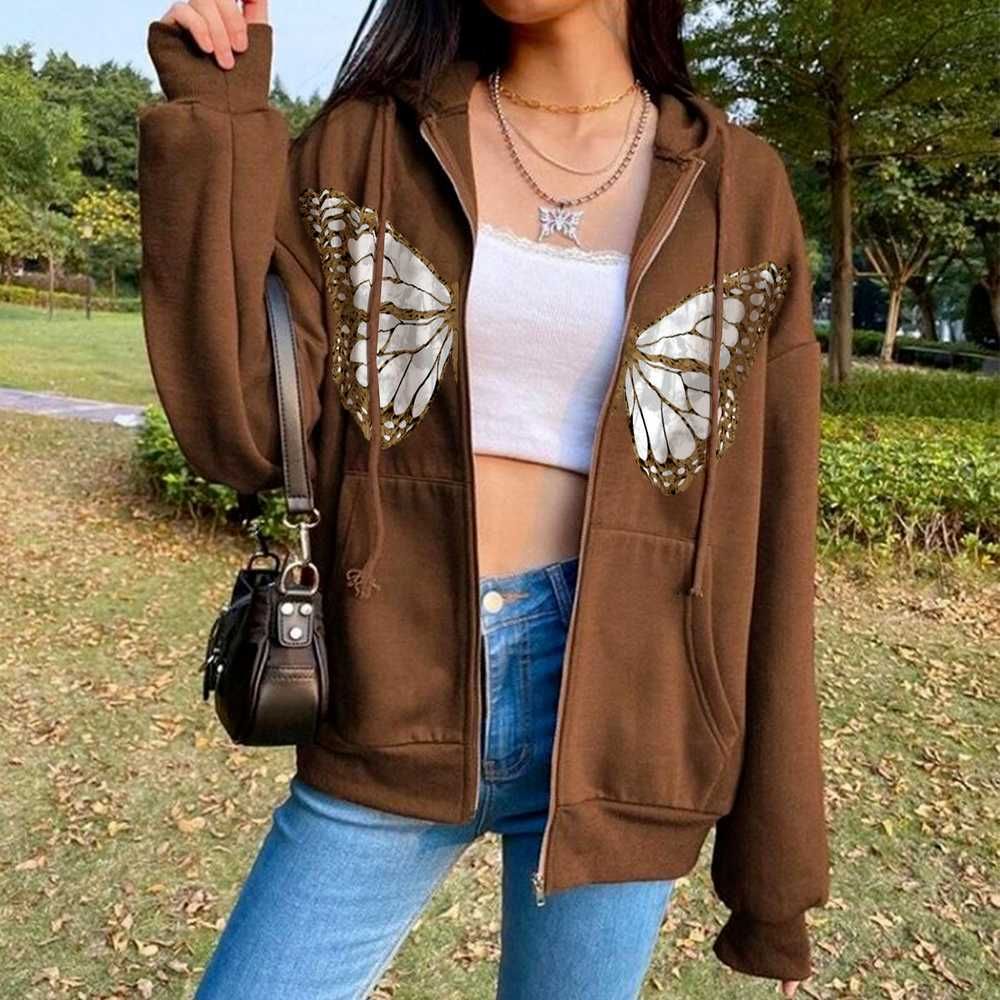 brown butterfly zip up
