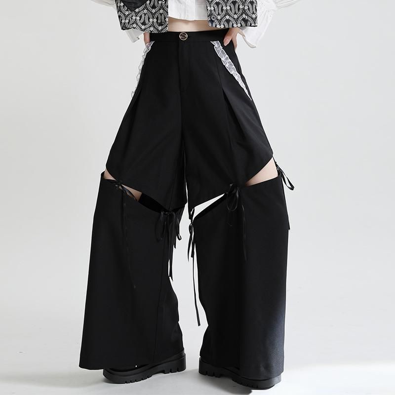 X-Future Womens Fashion High Waist Drawstring Lace Trim Wide Leg Short Pants 