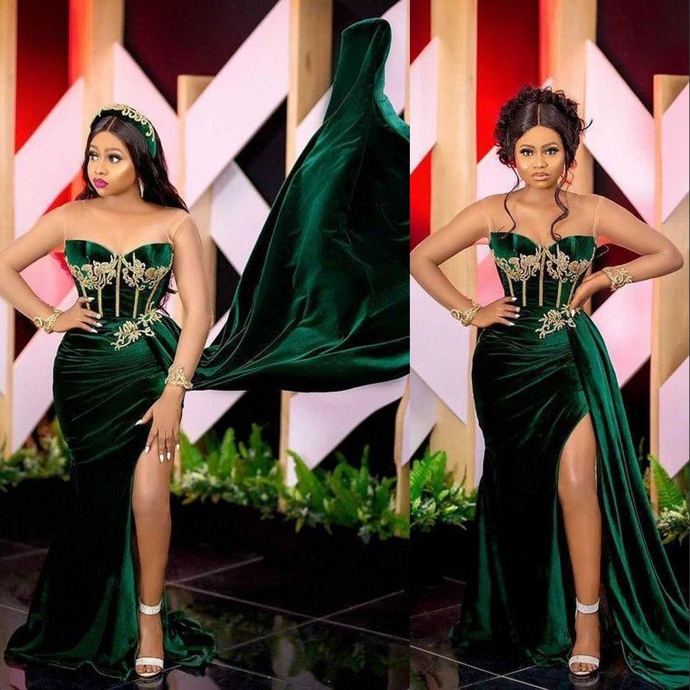 2022 Sexy Arabic Emerald Green Velvet 