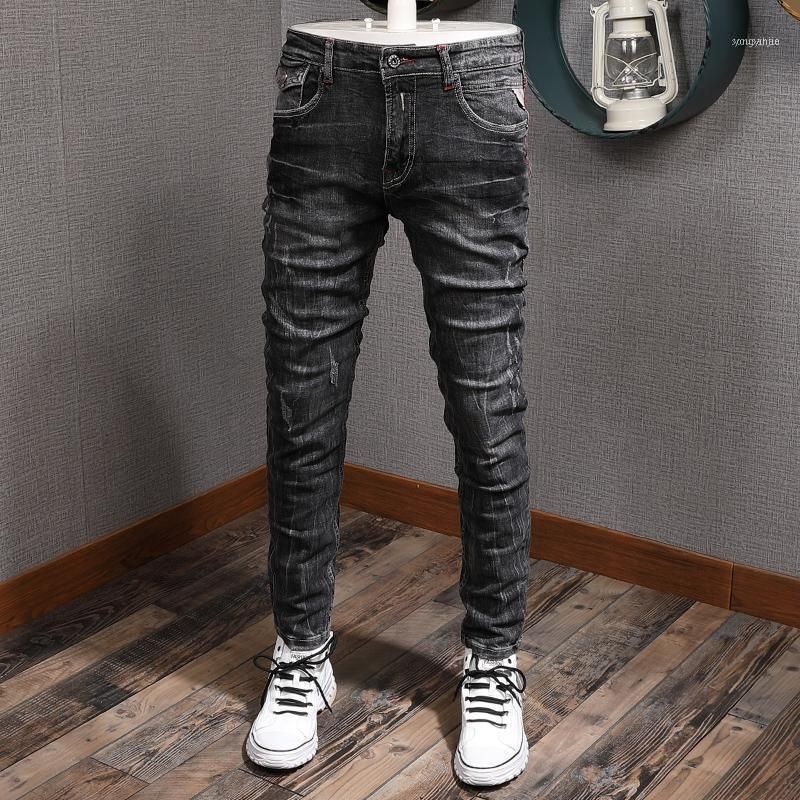 Pantalones vaqueros para hombres Estilo italiano de moda color gris negro Color Slim Fit