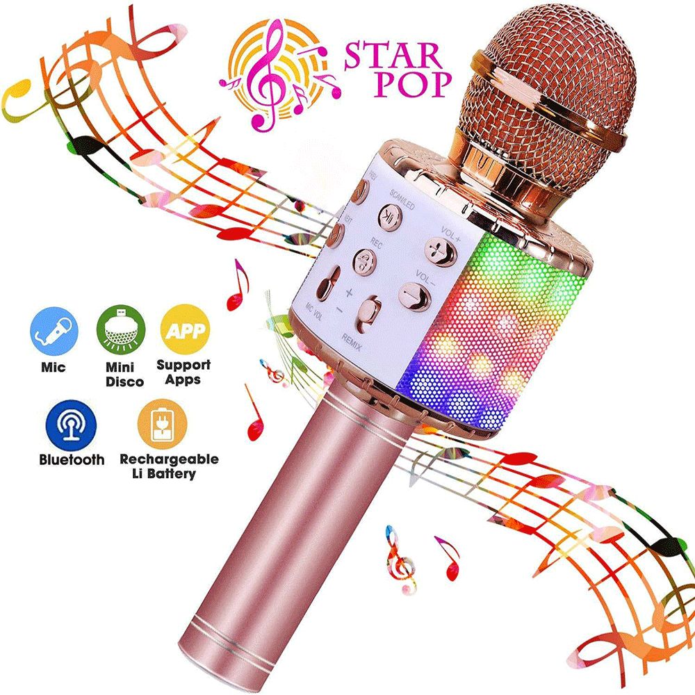 Kindermikrofon für Musik Spielen KTV Party Tragbarer Karaoke Maschinen Lautsprecher Kompatibel mit Android/IOS Vailge Karaoke Mikrofon Kinder Drahtloses Bluetooth Mikrofon mit LED Leuchten Blau