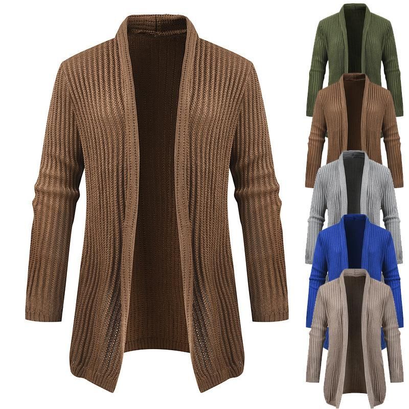 Мужской вязаный свитер кардиганов кардиган свитер мужская длинная рукава среднего длины сплошного цвета пальто
